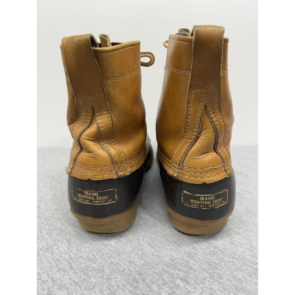 Vintage L.L. Bean Boots Mens Size 8 Brown Leather‎ Rubber Duck Hunting USA 90s